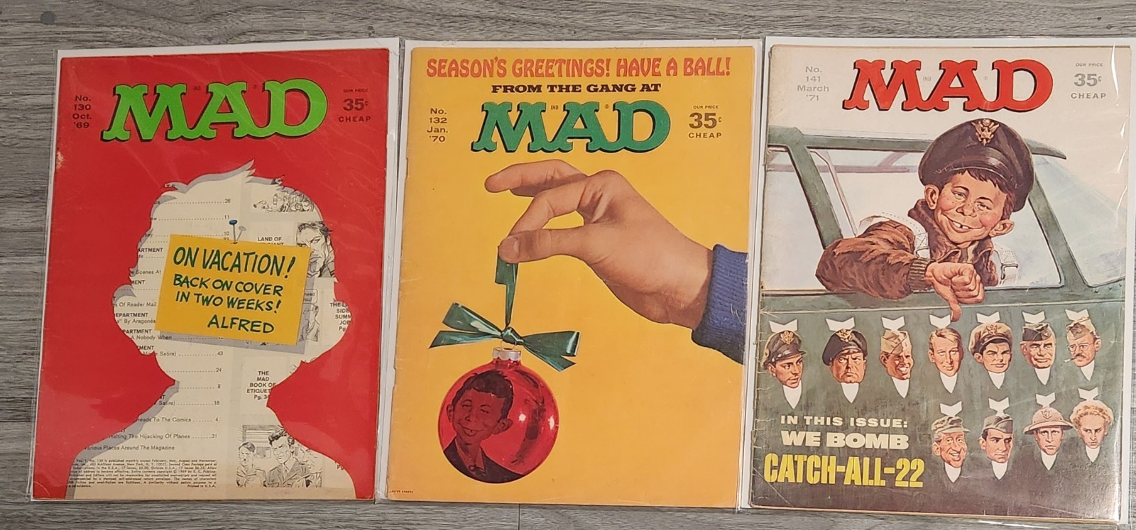 3 Vintage Mad Magazines No 130 Oct 69, 132 Jan 70, 141 March 71 In Bags 