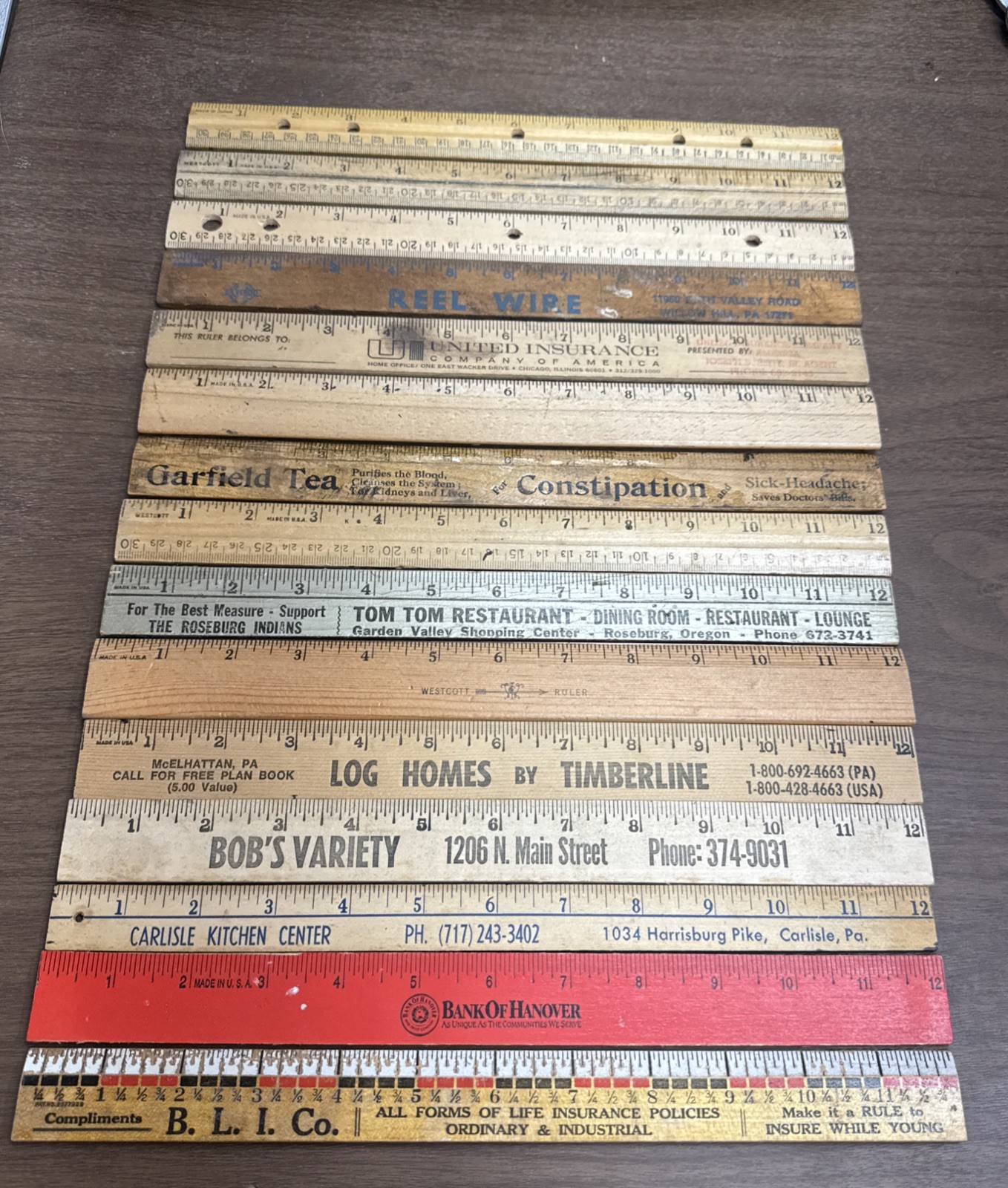 Lot 15 USA Vintage School Advertising Wooden Rulers Mass, NJ, MD, PA