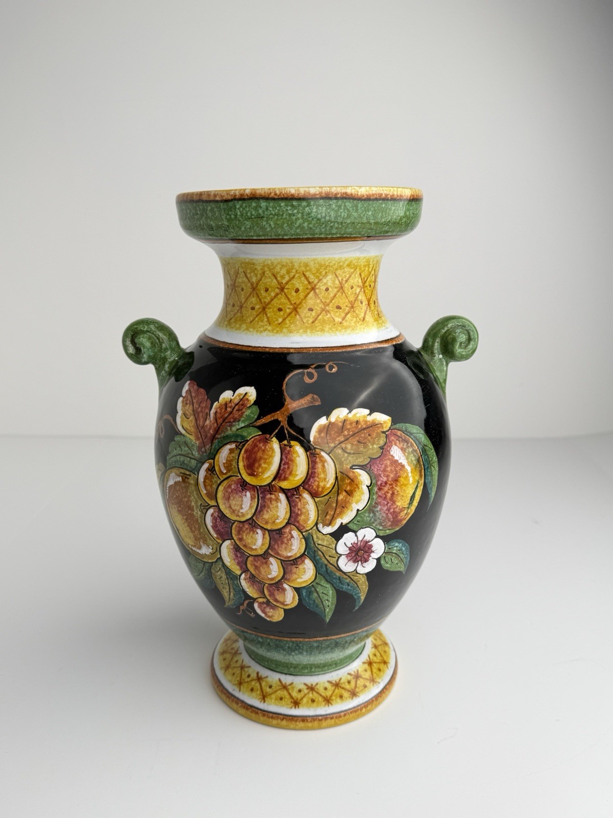 Arte D’Italia Imports Deruta Italy Hand Painted Fruit Ceramic Urn Vase 12”