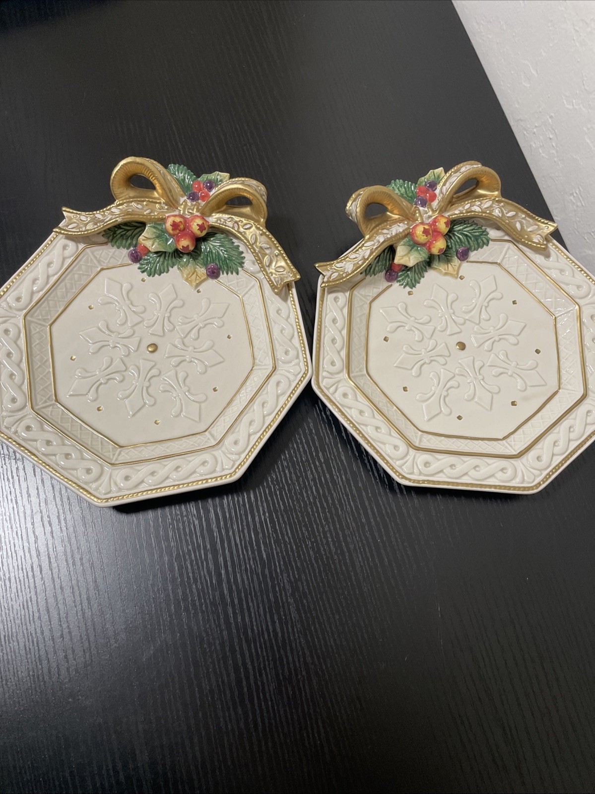 Vintage Fitz & Floyd Snowy Woods 2 Serving Plates 1996 Hand Painted