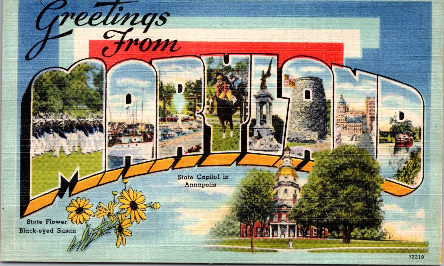 Large Letter Greetings From Maryland- c1940s Linen Postcard - Tichnor