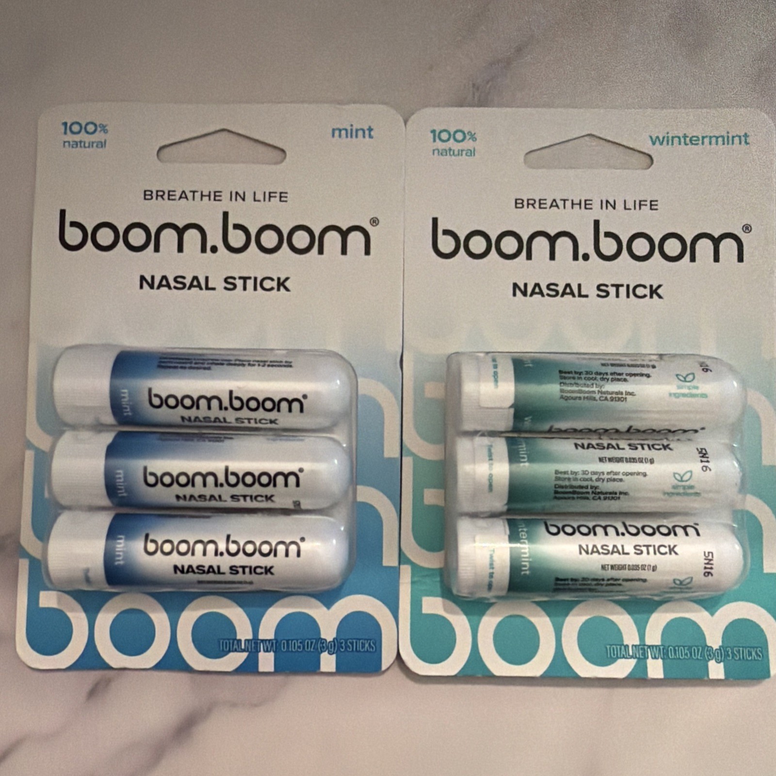 2 Packs Total Genuine boom.boom Boom Daily Use Nasal Stick  Mint And Wintermint