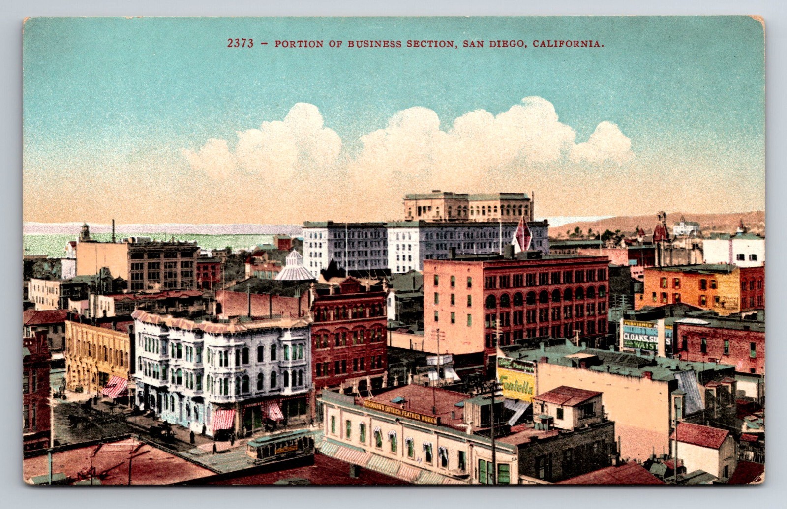 CA, San Diego, Business District, Aerial View, Vintage Postcard