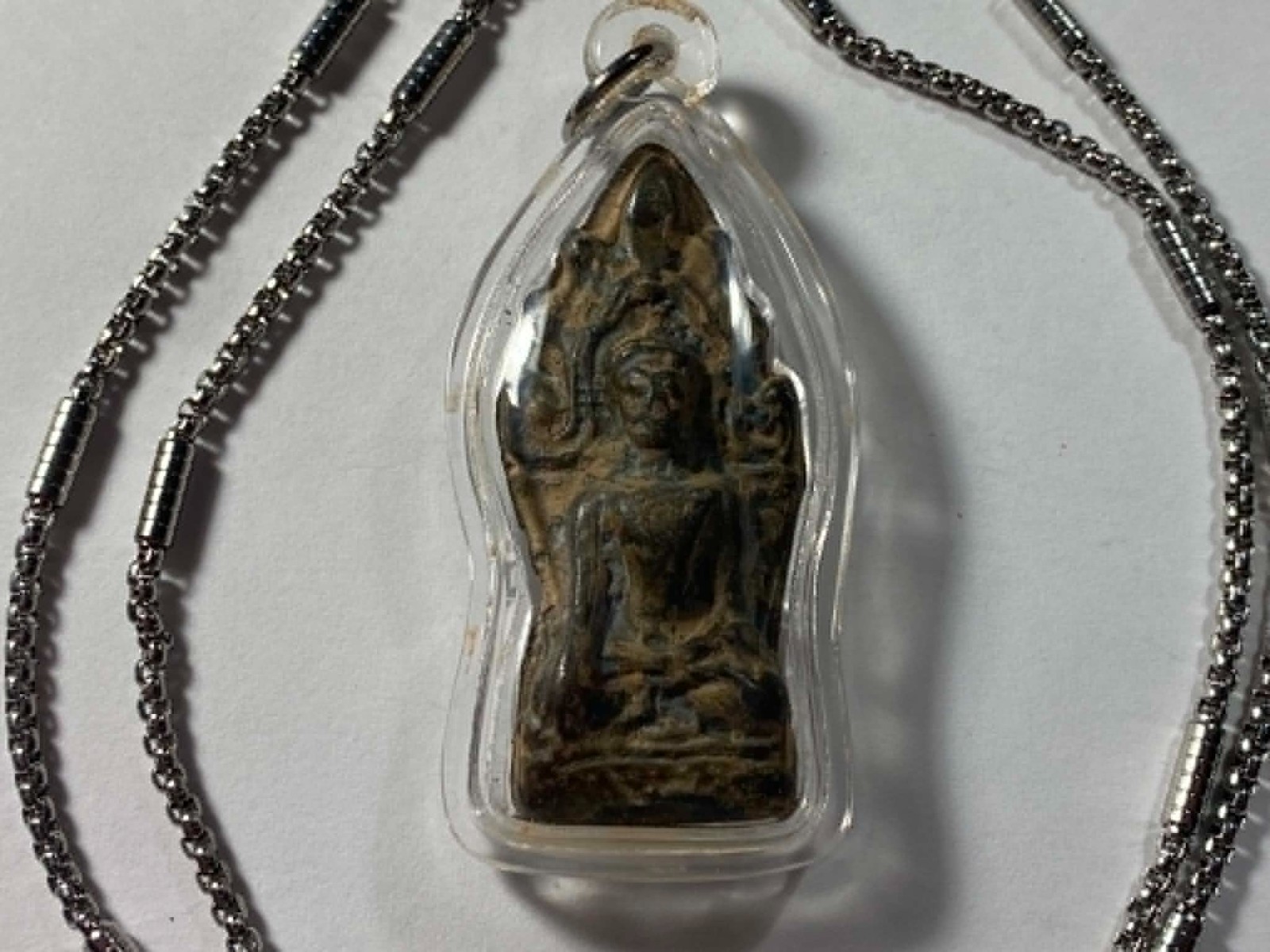 Very Old Thai Buddha Amulet in Sealed Acrylic Case with 24