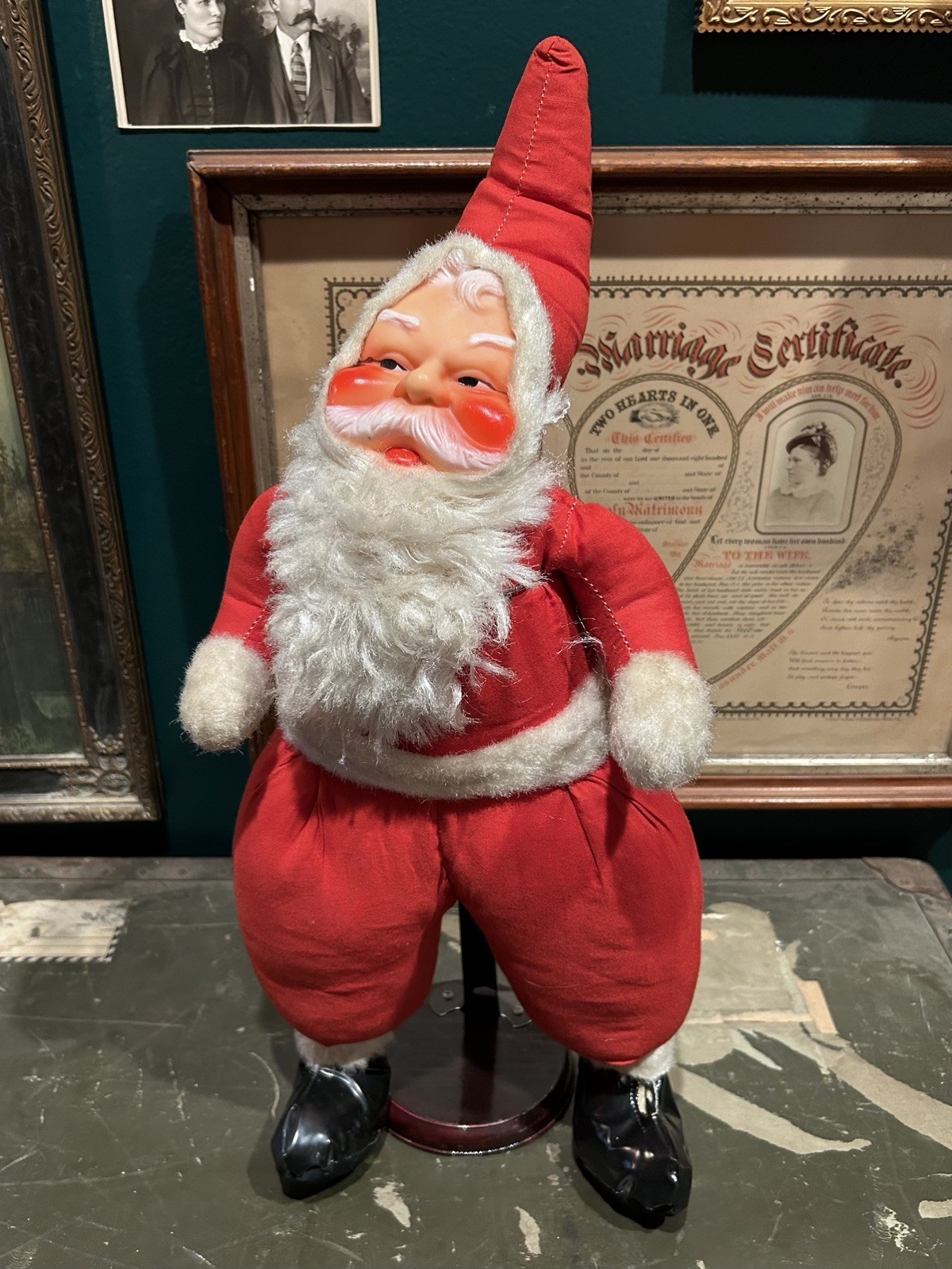 Vintage Antique Rubber Face Santa Claus Christmas Plush Doll Large Rushton-Like