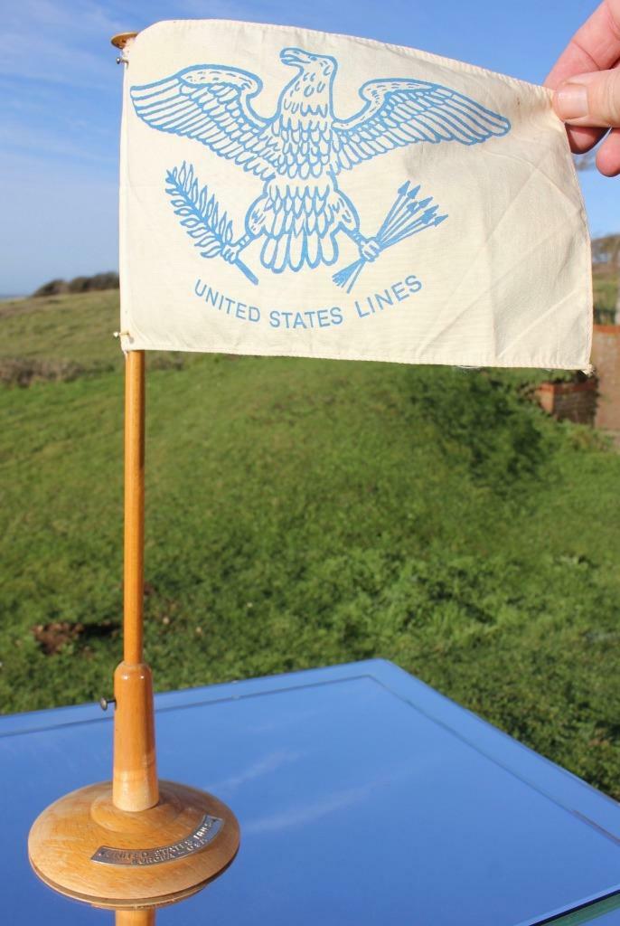 SS UNITED STATES LINES ERA RARE TRAVEL AGENTS DESK FLAG C-1950\'S/60\'S