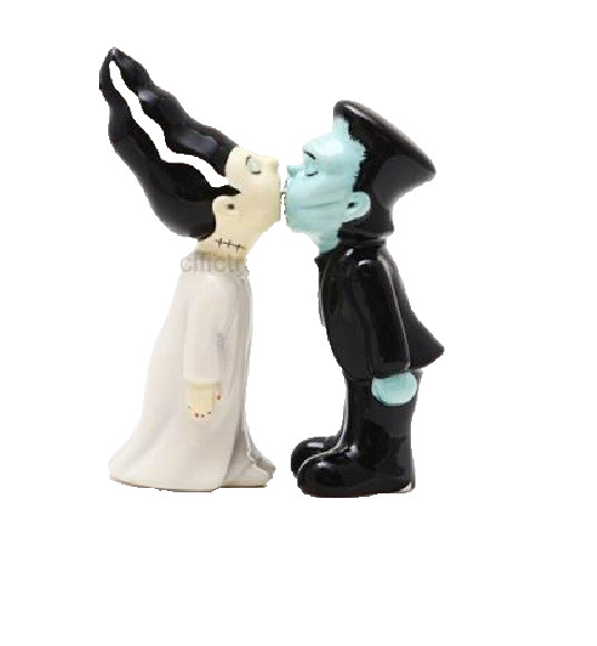 PT Frankenstein & His Bride Kissing Couple Salt and Pepper Shakers Set
