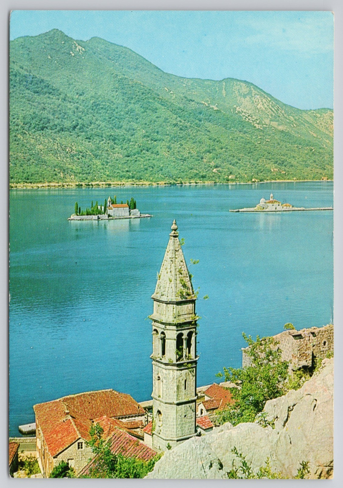 Vintage Postcard Perast Bay Of Kotor Montenegro Belfry Islands Glas Smederevo