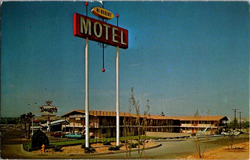  Postcard Hi-Desert Motel & Denny\'s Route 66 Victorville CA California     E-681
