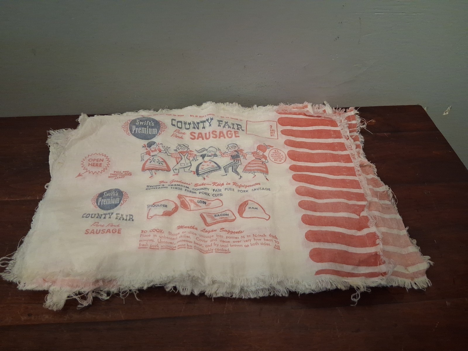 Vintage Original Swift's Premium County Fair Pure Pork Sausage Advertising Linen