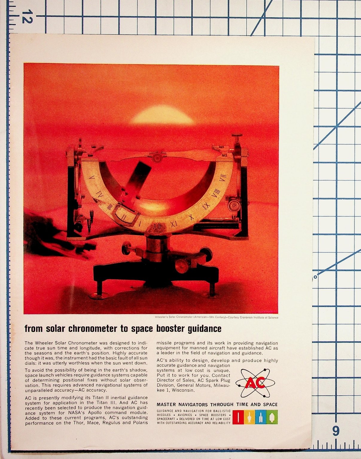 1960s AC Spark Plug Space Booster Guidance Solar Chronometer Magazine Ad