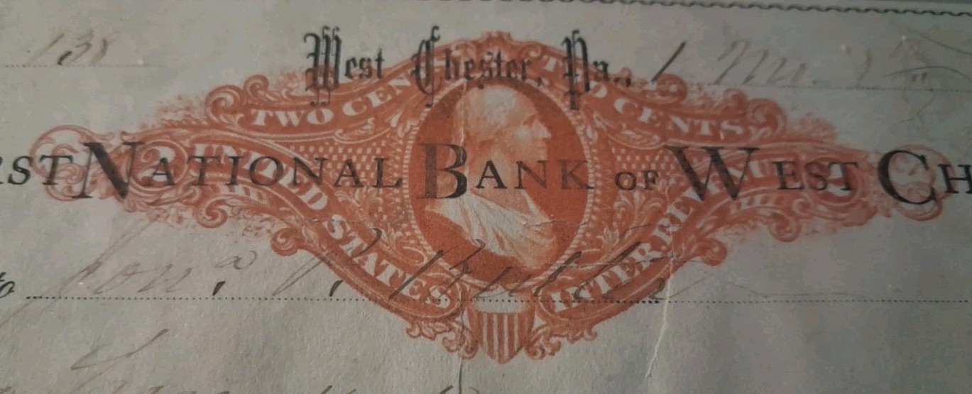 SLING\'S 🪙 RARE 1873 First NATIONAL BANK OF WEST CHESTER Bank 🏦 Check