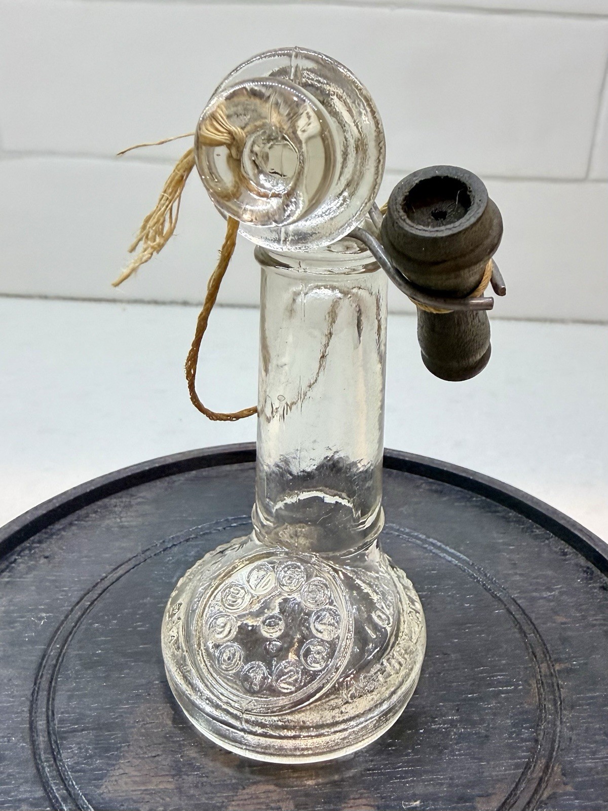 Vintage Antique Glass Candy Container Dial Telephone Victory Glass Co Jeanette