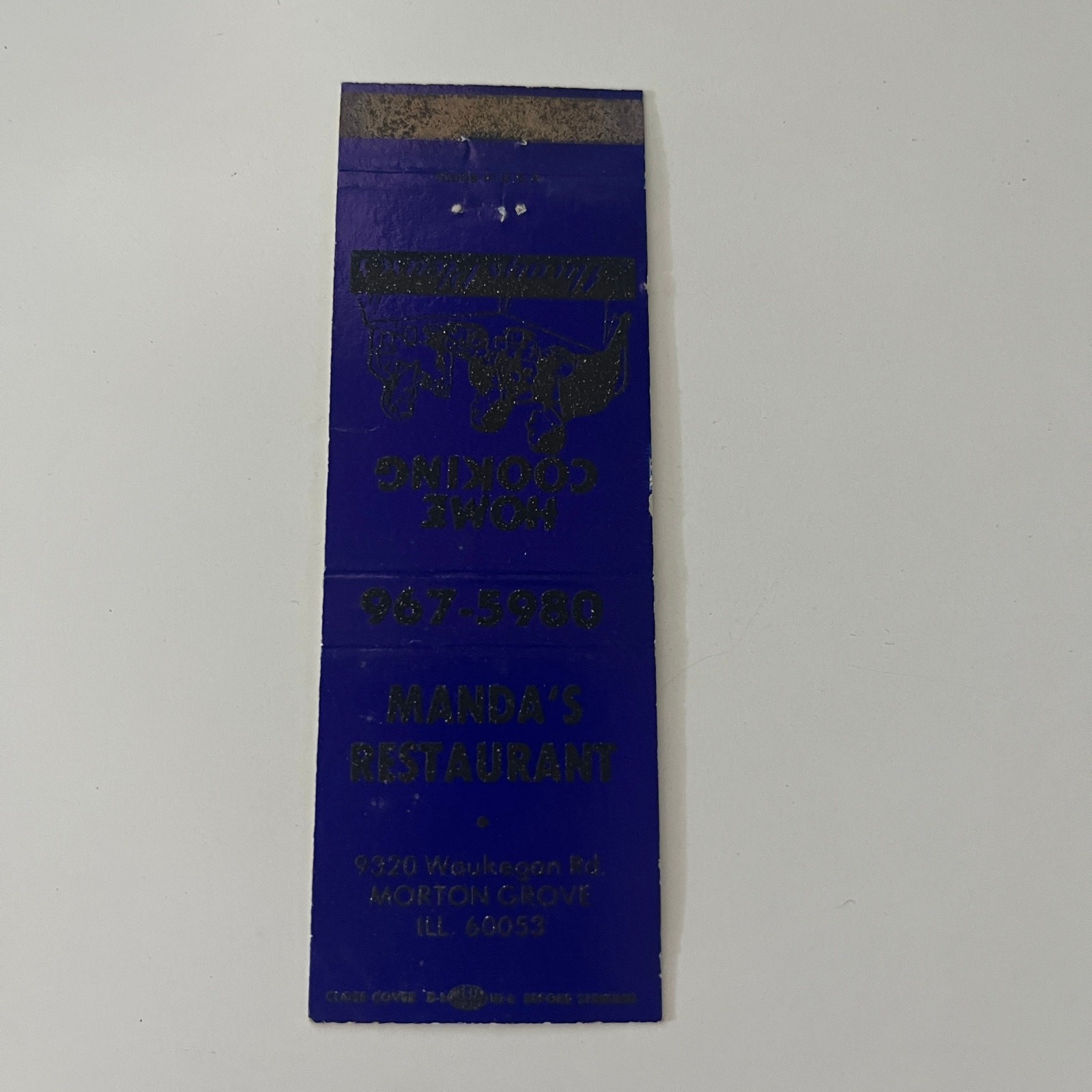 Manda\'s Restaurant Home Cooking Morton Grove IL Vintage Matchbook Cover SMB37-4