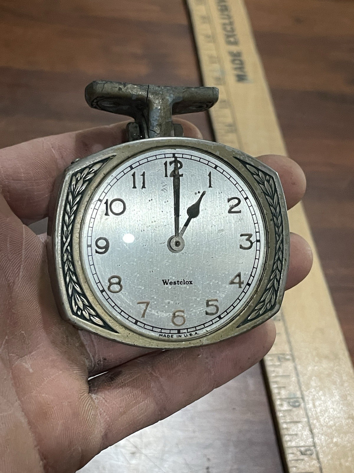Vtg 1920-1930\'s Working Westclox Luminous Art Deco Dash Panel Automobile Clock