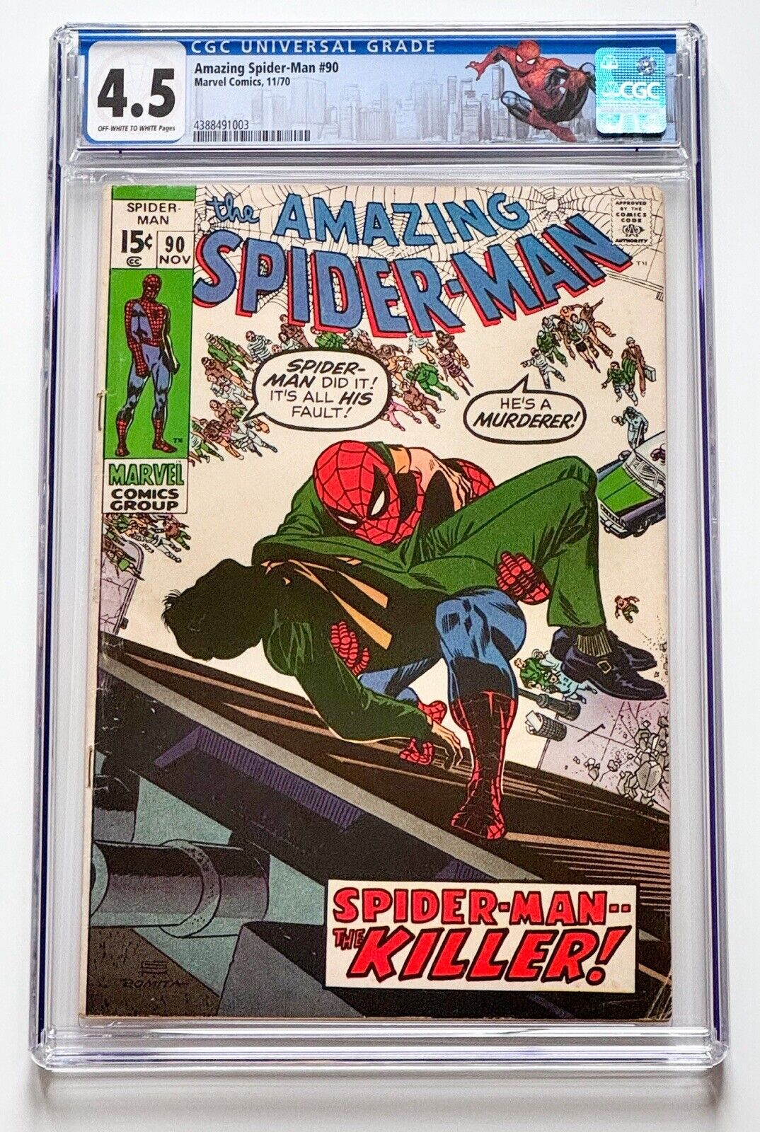 AMAZING SPIDER-MAN #90 CGC 4.5 1970 MARVEL OW/WHITE PAGES DEATH CAPTAIN STACY