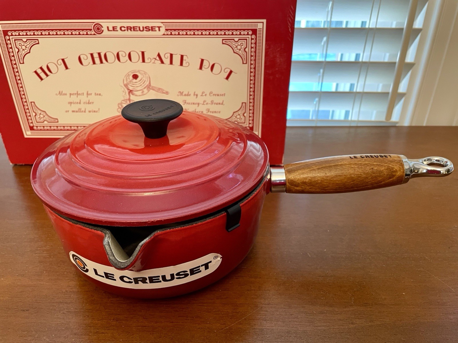 Vintage Le Creuset Cherry Red Hot Choc Pot 1.5 QT Sauce Pan Handle W/Lid & Spout