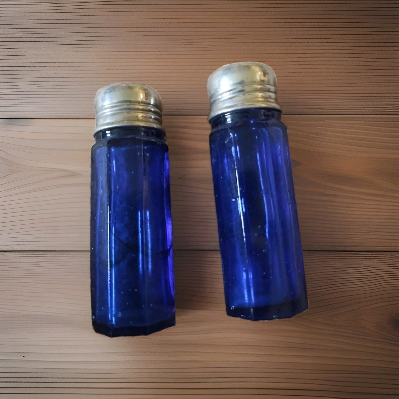 Vintage Cobalt Blue Glass Salt And Pepper Shakers