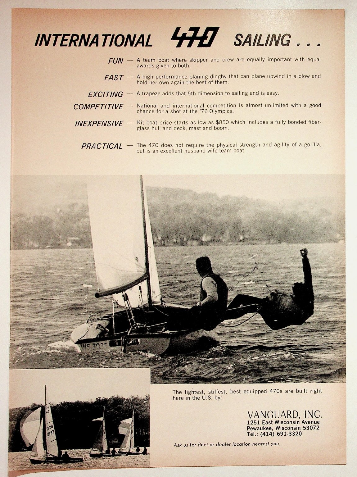 Vanguard International 470 Sailing Boat Vintage 1976 Magazine Ad Print