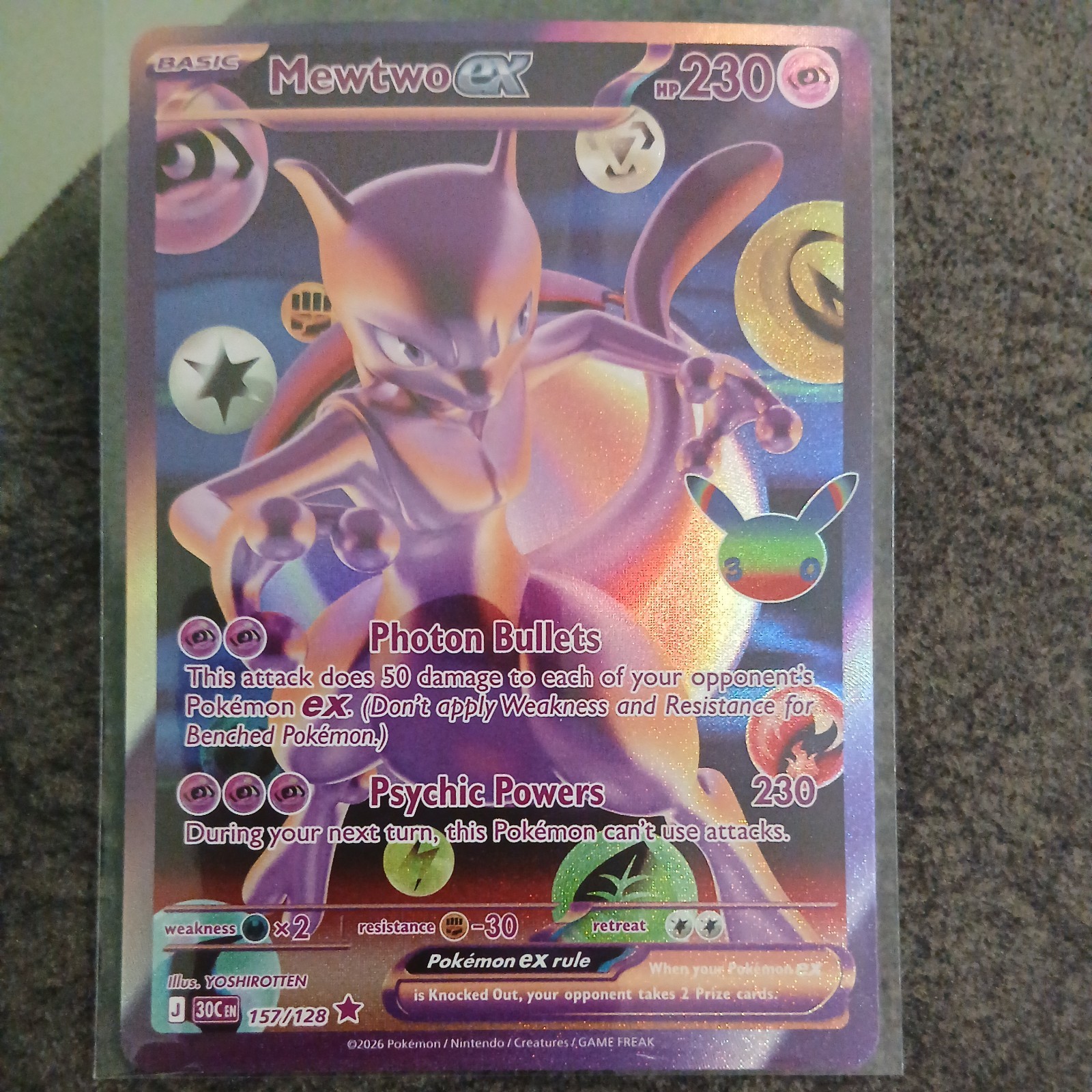 Pokémon TCG 30th Celebration Mewtwo EX  157/128 Futuristic Rare English