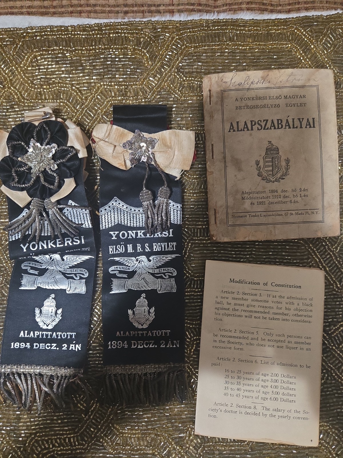2 HUNGARY USA MEMBERSHIP SASH MEDALS 1894 December,2 RARE VF+ 