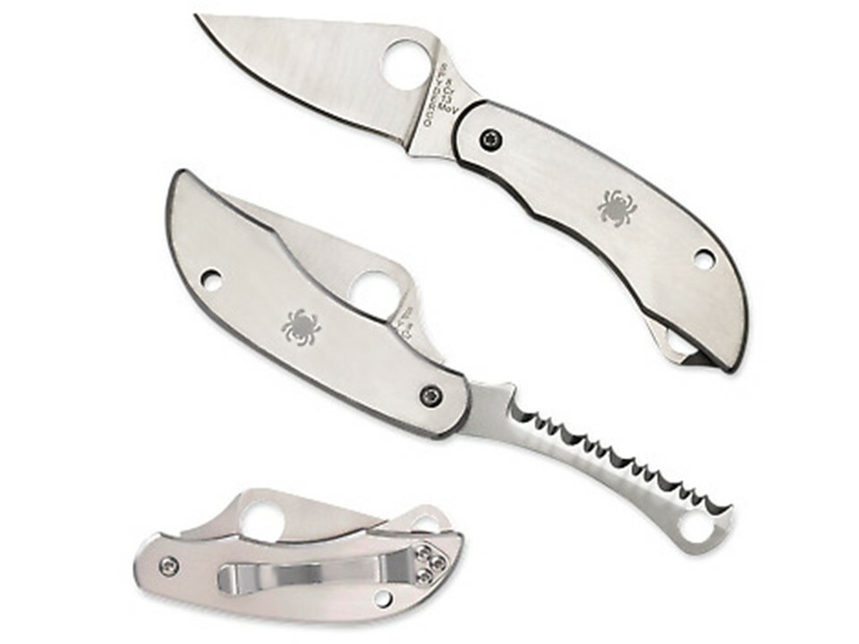Spyderco ClipiTool Stainless Handle Serrated Blade Folding 2 Blade Knife 176PS