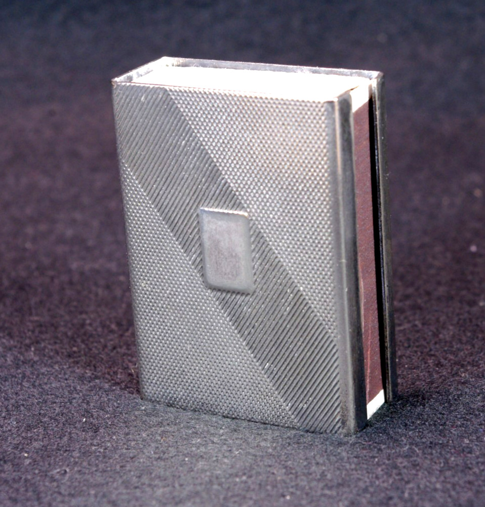 Vintage OLRI Italy Silver Plated Matchbox Holder - Art Deco Engine Turned Case