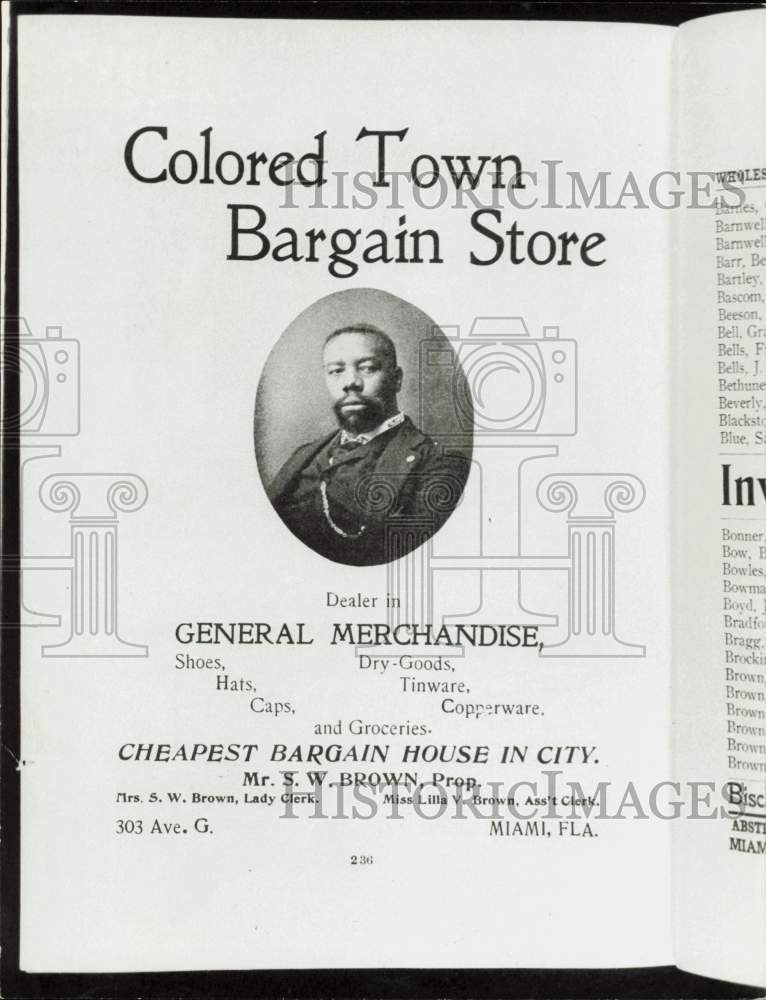 1976 Press Photo Mr. S. W. Brown, owner of the Colored Town Bargain Store, Miami