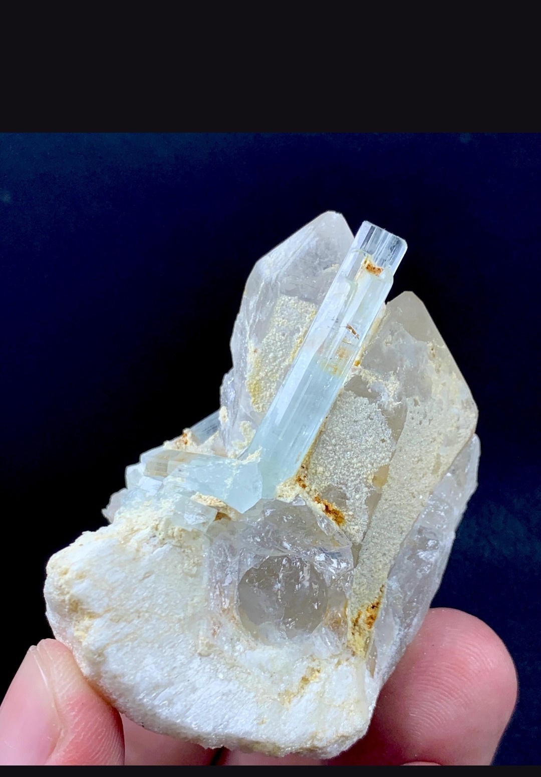 Natural  Blue Aquamarine  Crystal with Quartz March Brith Stone 91 Gram