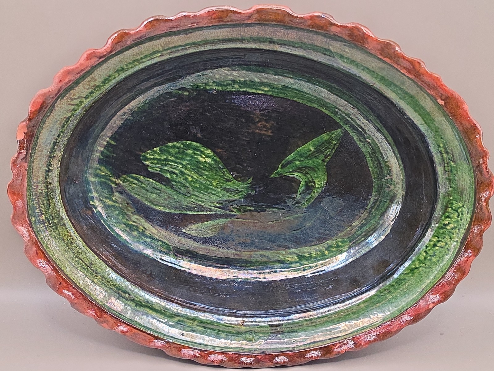 Vtg Patamban Michoacan Bowl Mexican Folk Art Pottery Lg Oval 12.5 X 10  *READ*