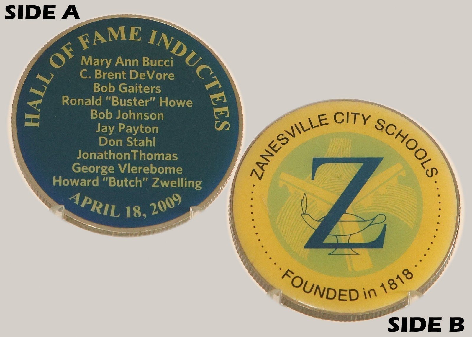 Zanesville City Schools 2009 Hall of Fame Challenge Coin  3#D