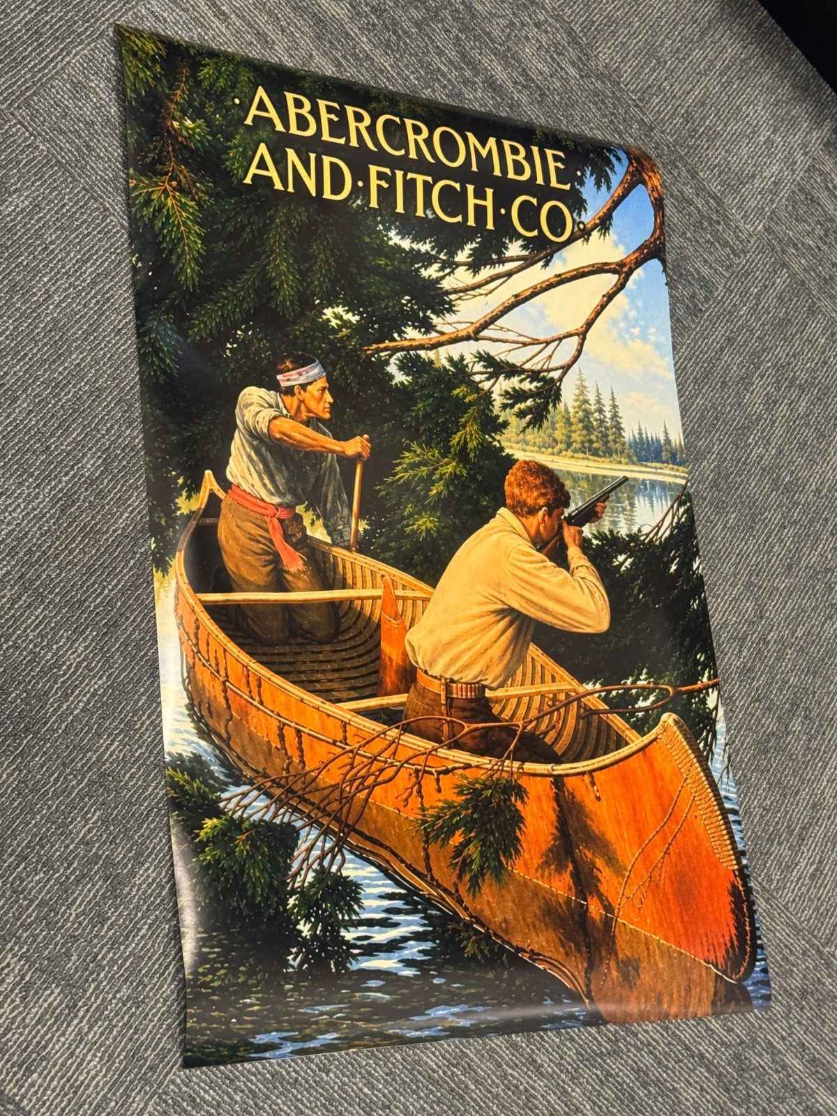 VTG ABERCROMBIE & FITCH Hunting Canoe Ad POSTER RARE  24” X 36” PROMO RP A&F