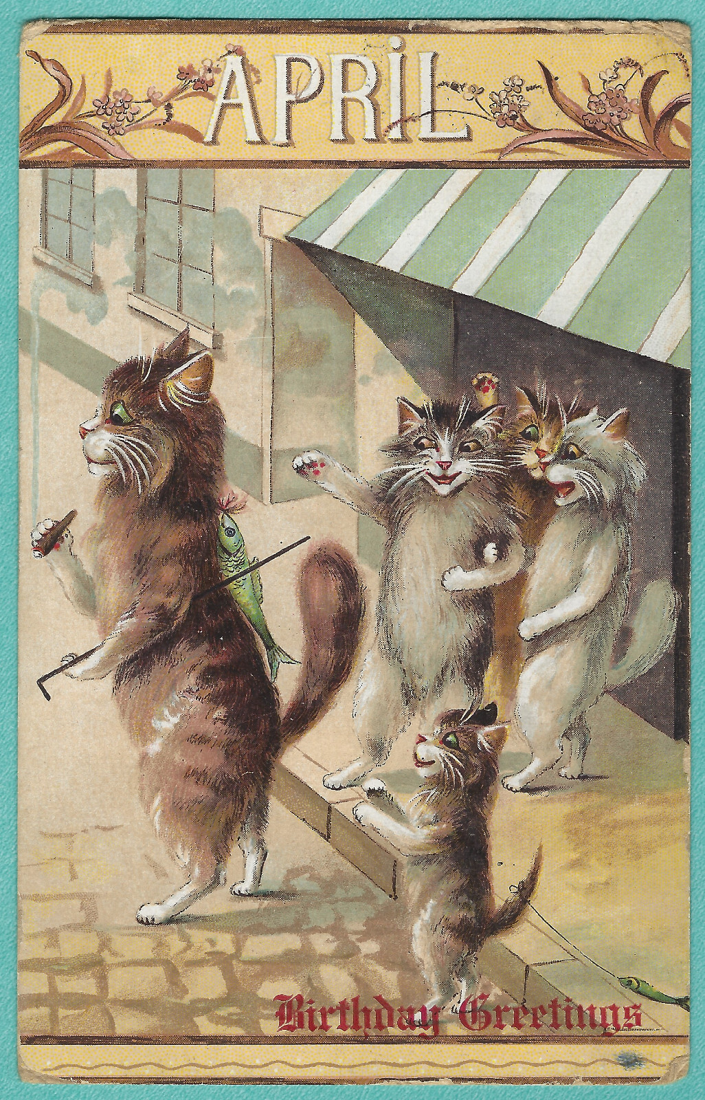 Vtg Boulanger Cats April Fool Prank Birthday Greetngs PC Undivided Back c1906