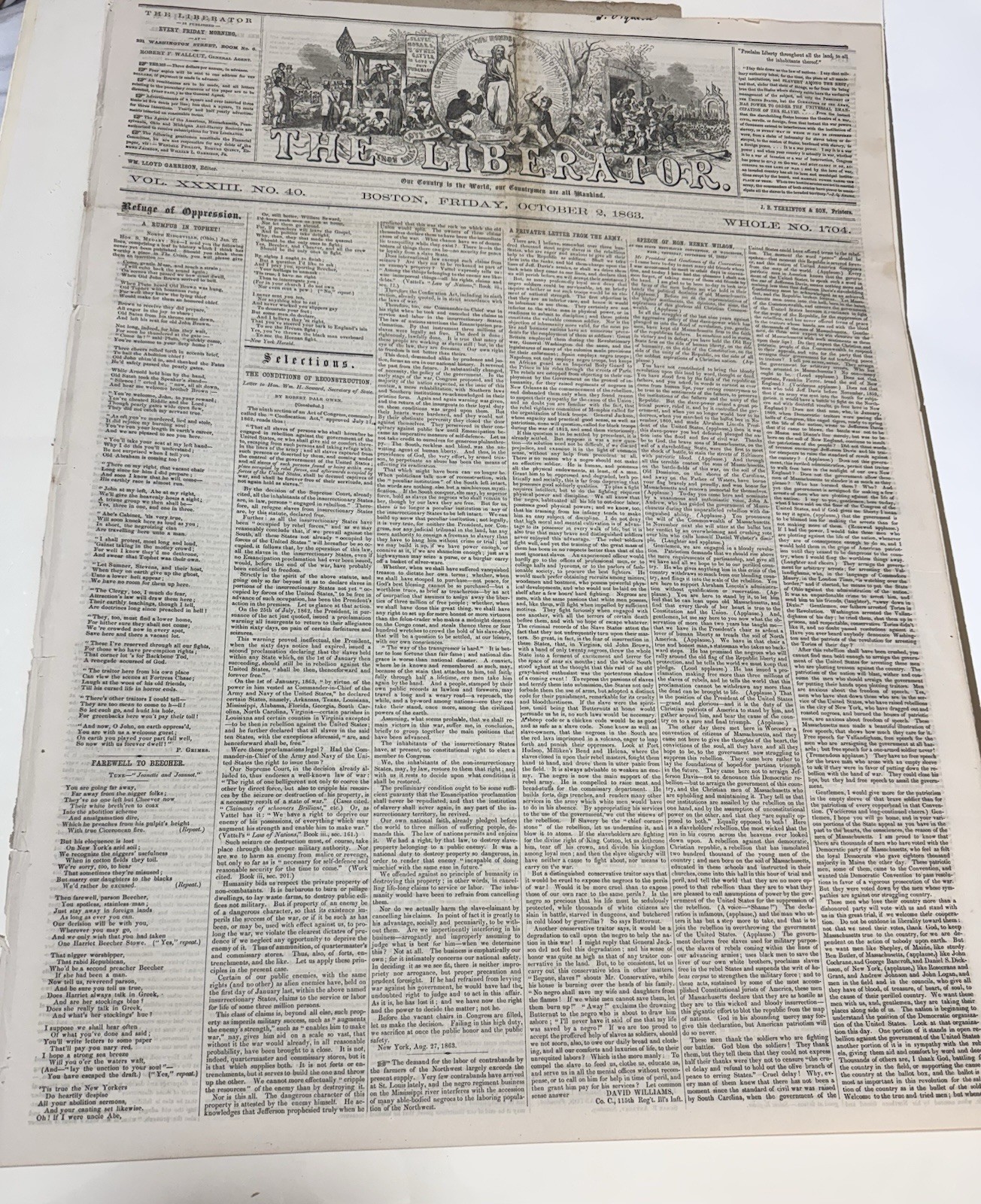 RARE 1863 The Liberator William Lloyd Garrison Civil War Abolition Newspaper