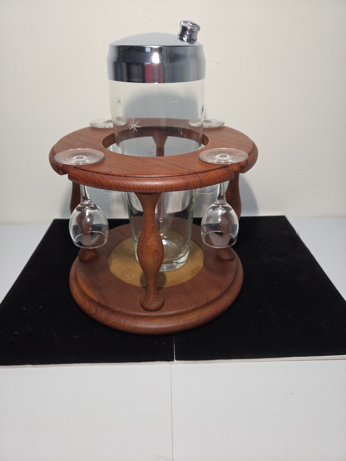 Vintage Goodwood Genuine Teak Pipe Stand Cocktail Glass Caddy BarwareThailand  