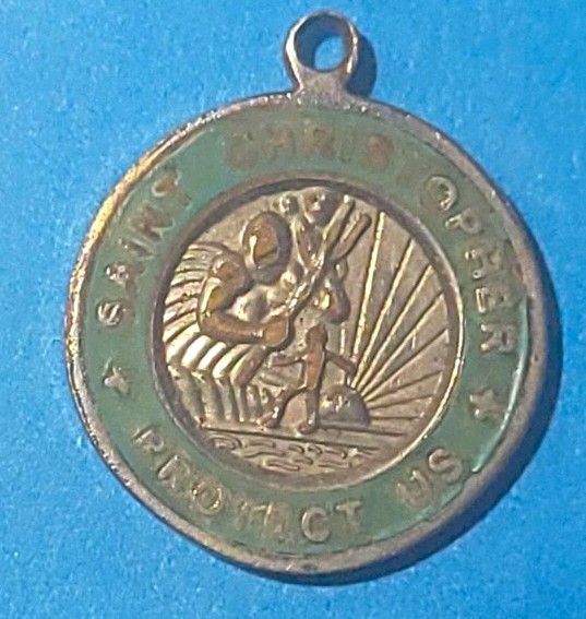 Vintage 1960s St Christopher Surfer Medal Brass All Metal Surf Pendant Charm