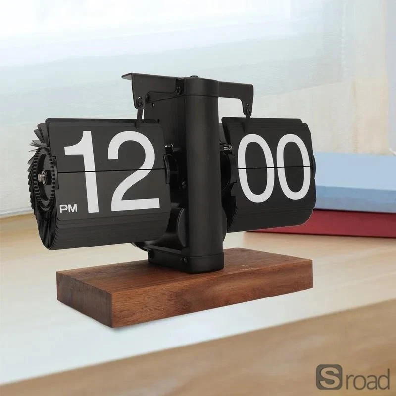 Retro Digital Flip Down Clock 12 Hours Automatic Turning Battery Operated Mechan