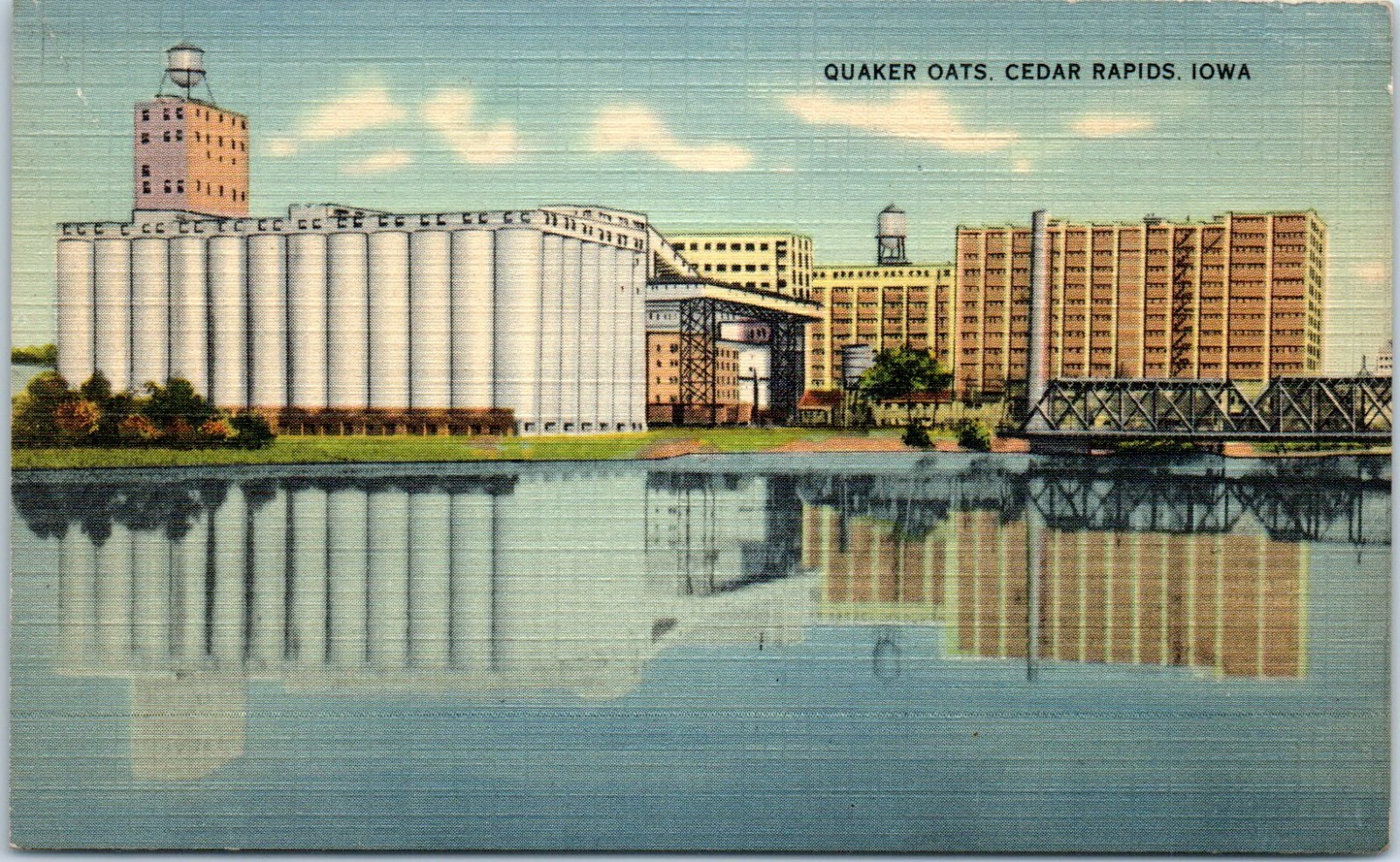 c1940s Linen Postcard Cedar Rapids IA Iowa Quaker Oats