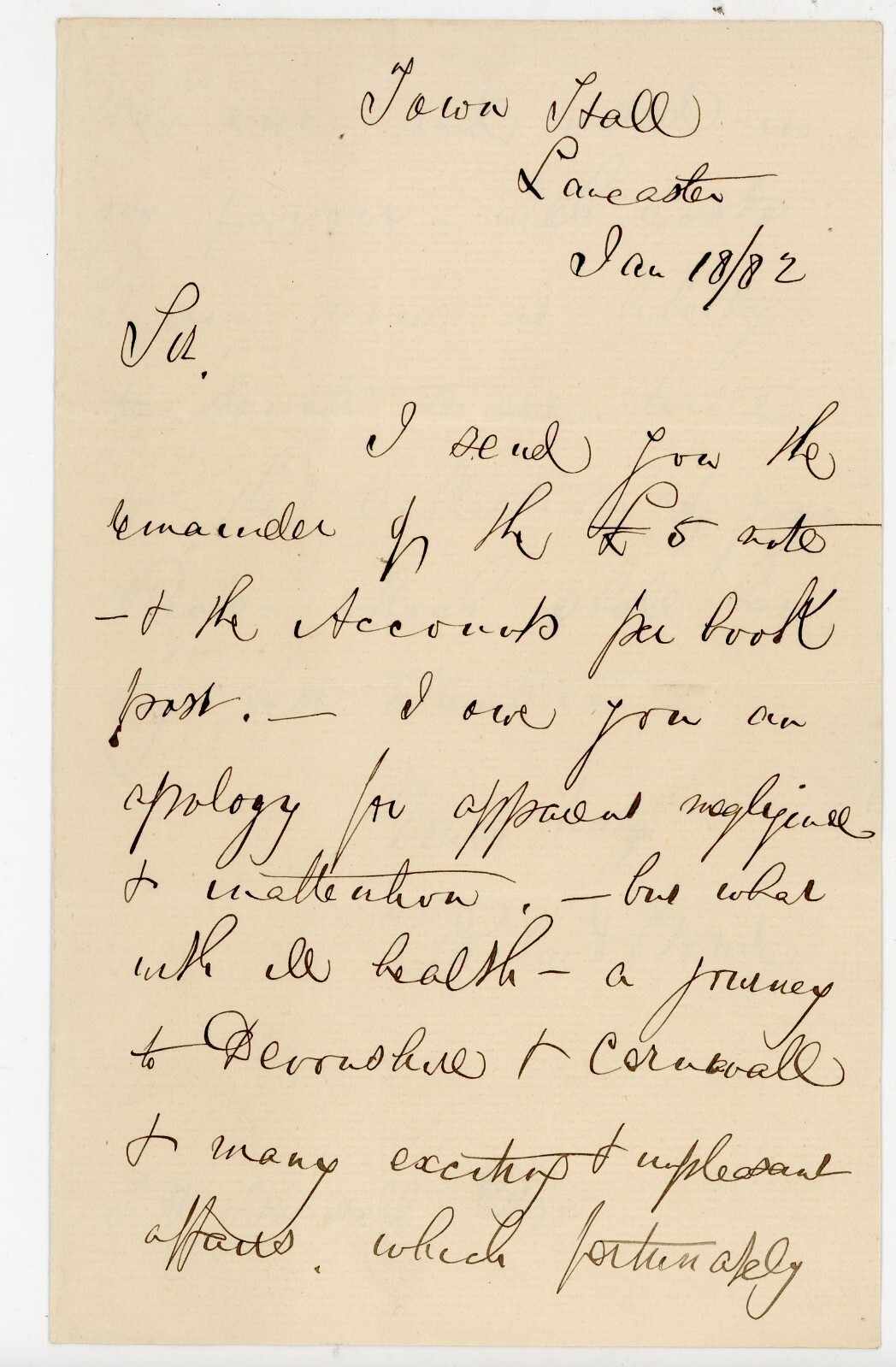 1882 Handwritten Letter Lancaster Town Hall Richard Monk 2 J.W. Sandell England