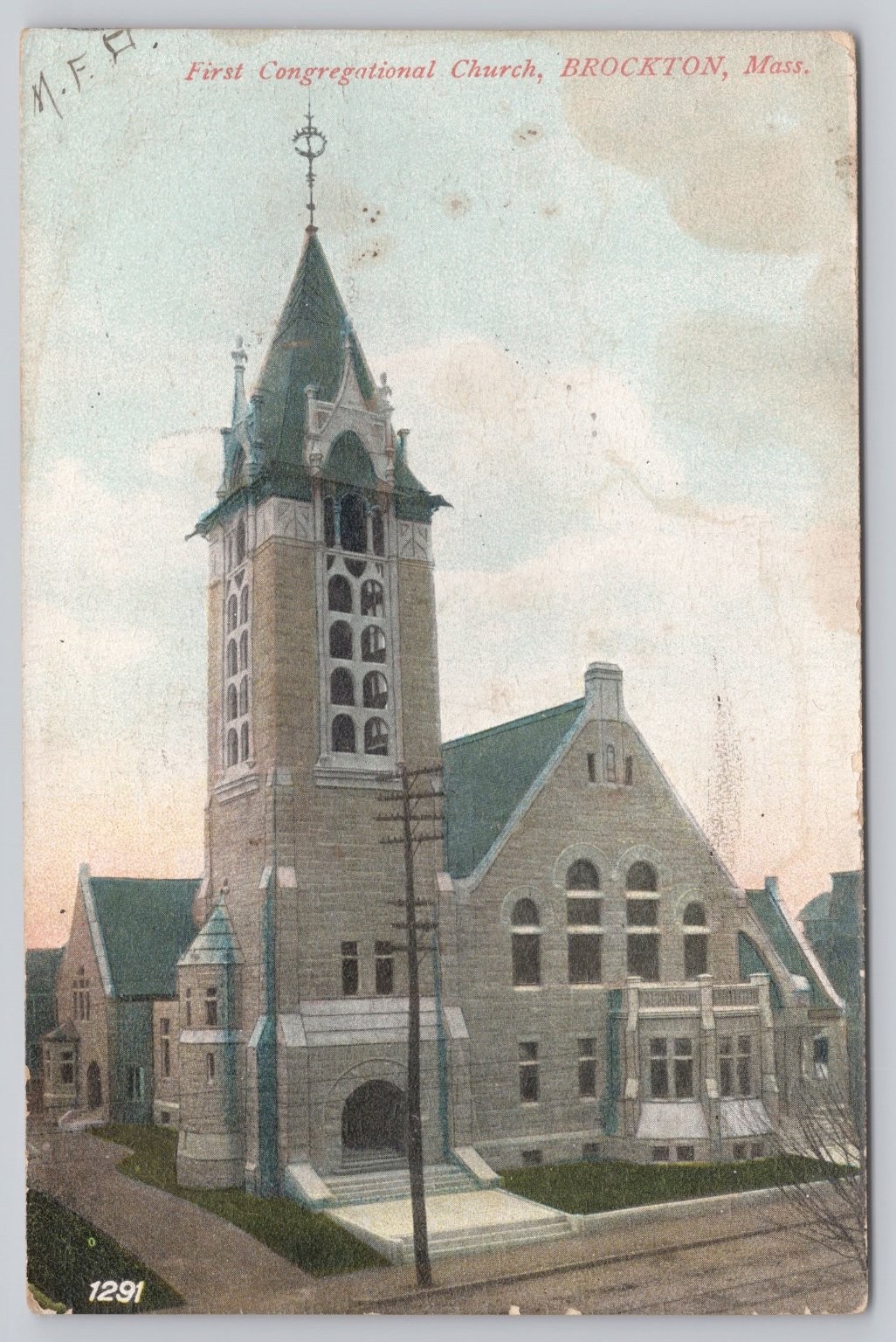 1907 First Congregational Church Brockton MA Vintage Postcard Massachusetts