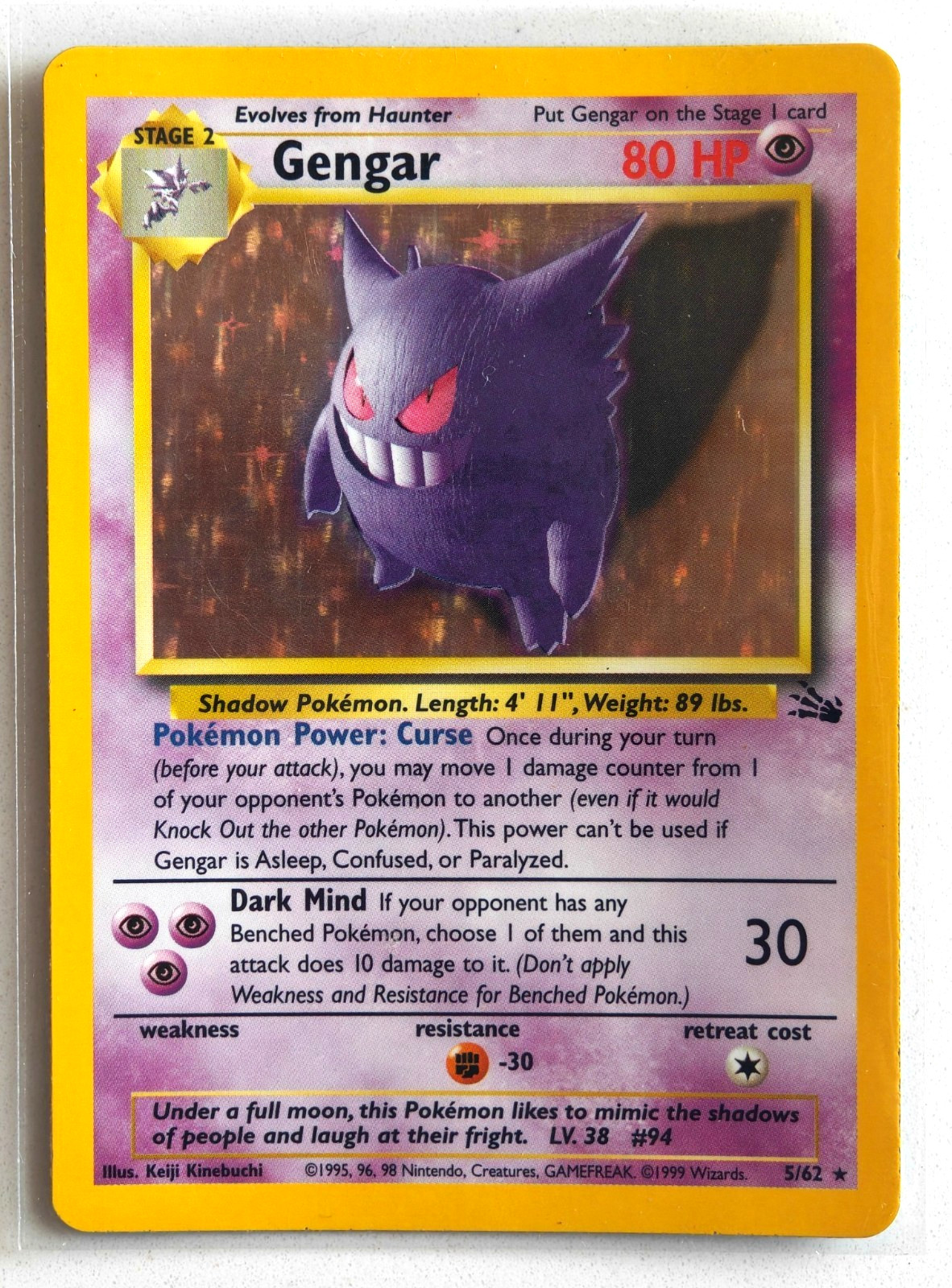 Wizards of the Coast Gengar 5/62 Fossil 1999 Holo Rare Unlimited English 80HP