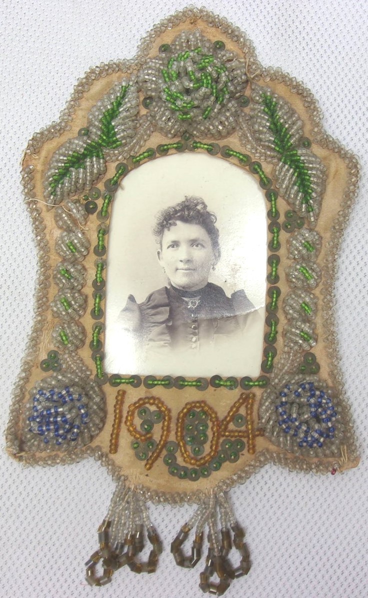 Antique Victorian Beaded Photo Frame with Sepia CDV Vintage Folk Art 10\
