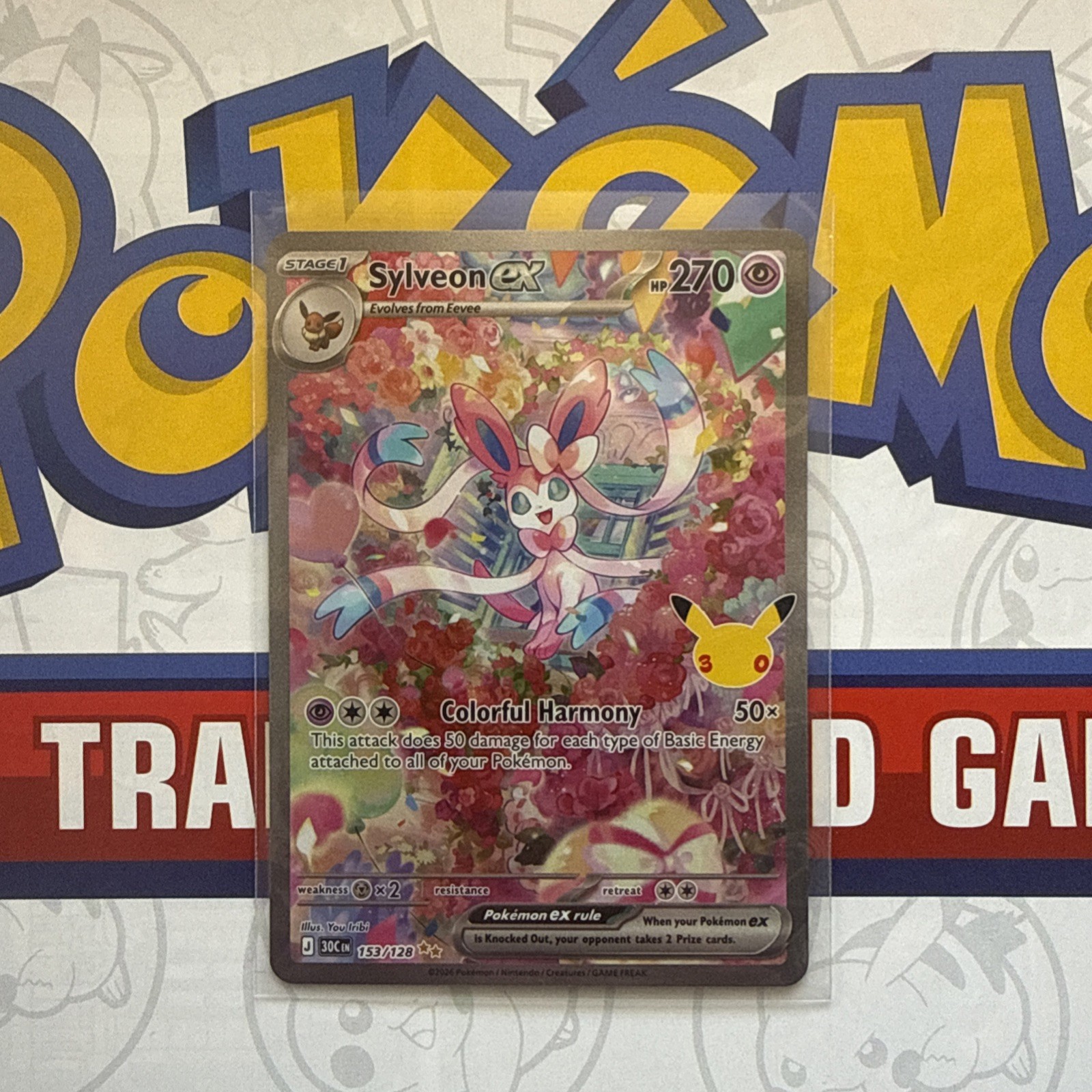 Sylveon Ex 153/128 30th Anniversary Pokemon Card Mint Condition
