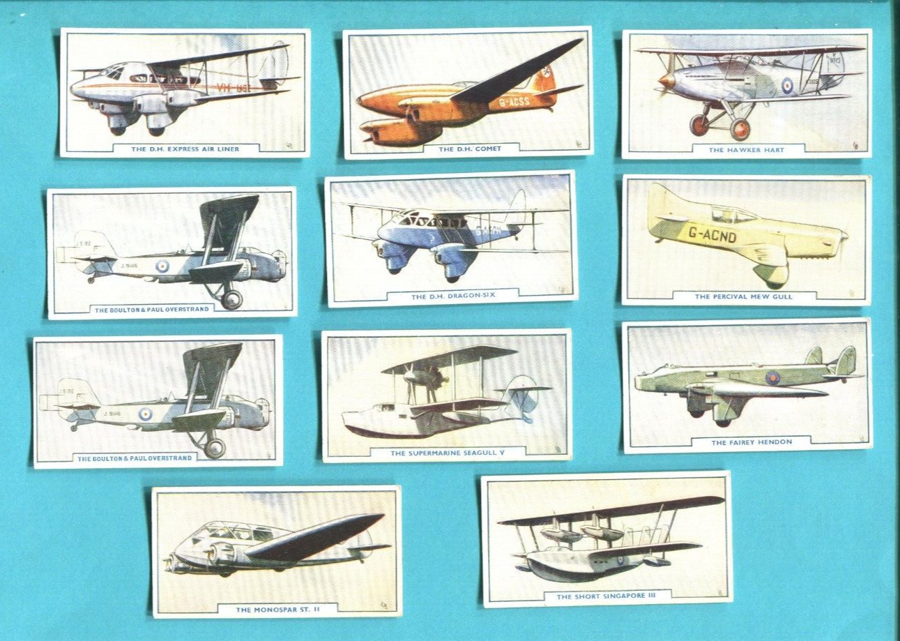 1938 GODFREY PHILLIPS LTD. AIRCRAFT 54 DIFFERENT TOBACCO CARD SET AIRPLANES