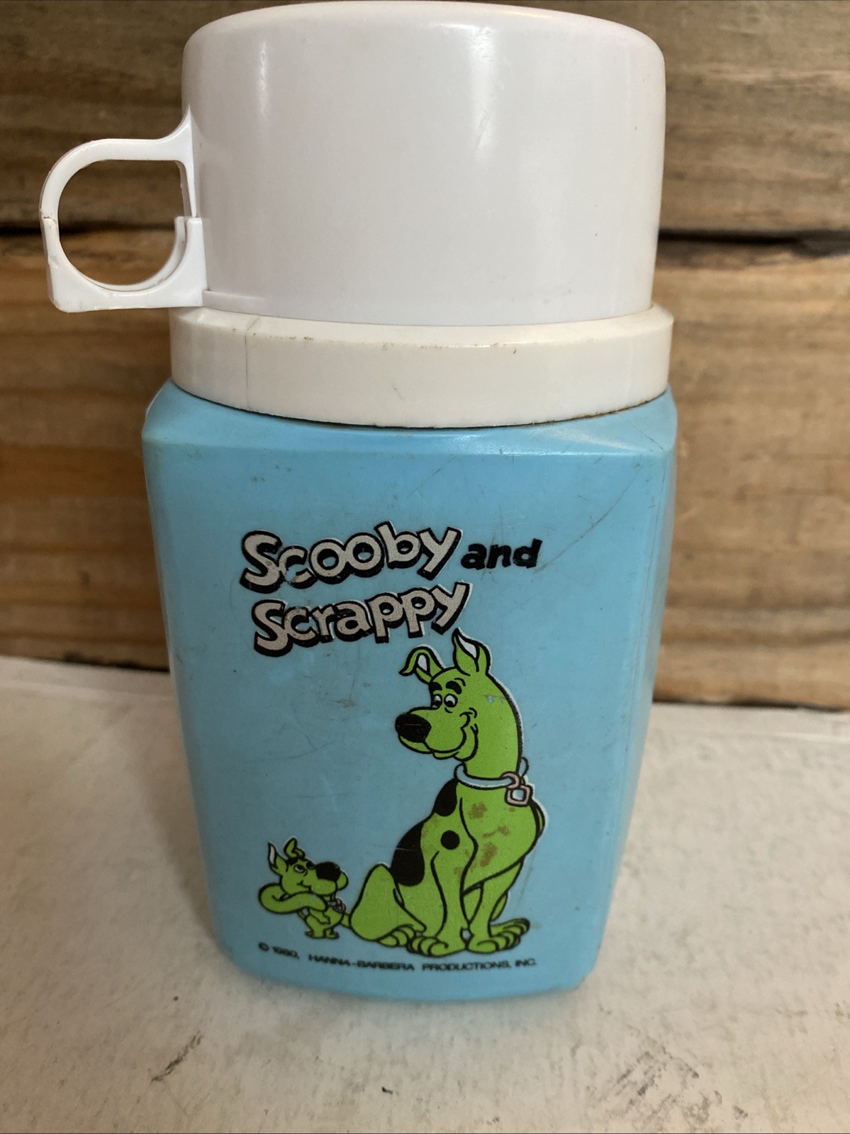 Rare Vintage Scooby & Scrappy Thermos 1980 Scooby Doo Blue White Hanna Barbara