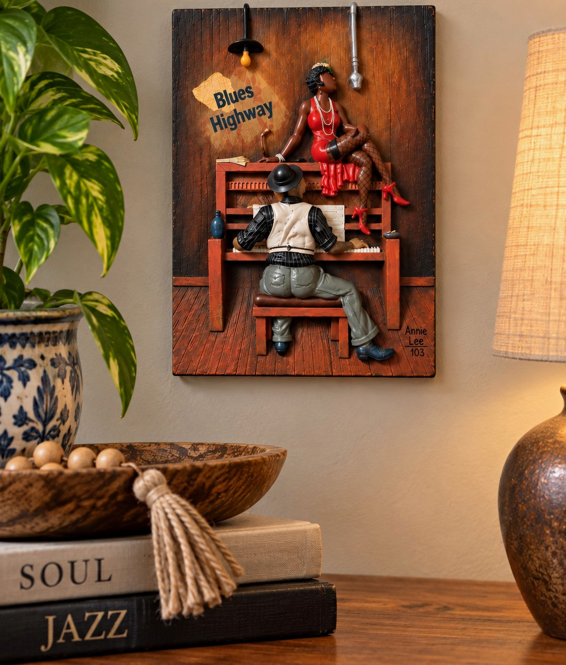 Annie Lee Blues Highway 2003 3D Relief Wall Plaque JOI Jazz Blues Art 4.5
