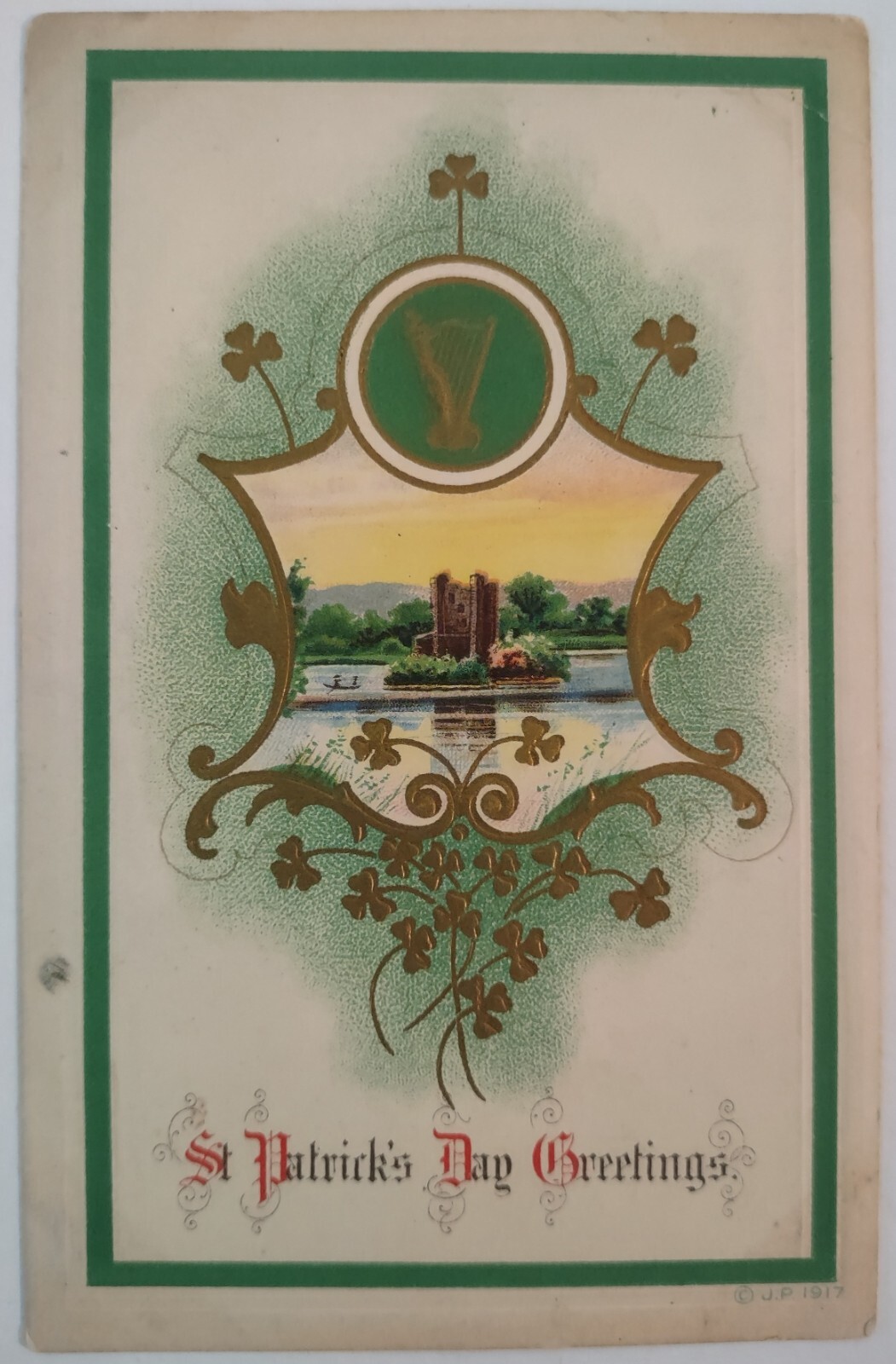 Vintage Postcard St Patrick\'s Day Gilt Embossed AA94