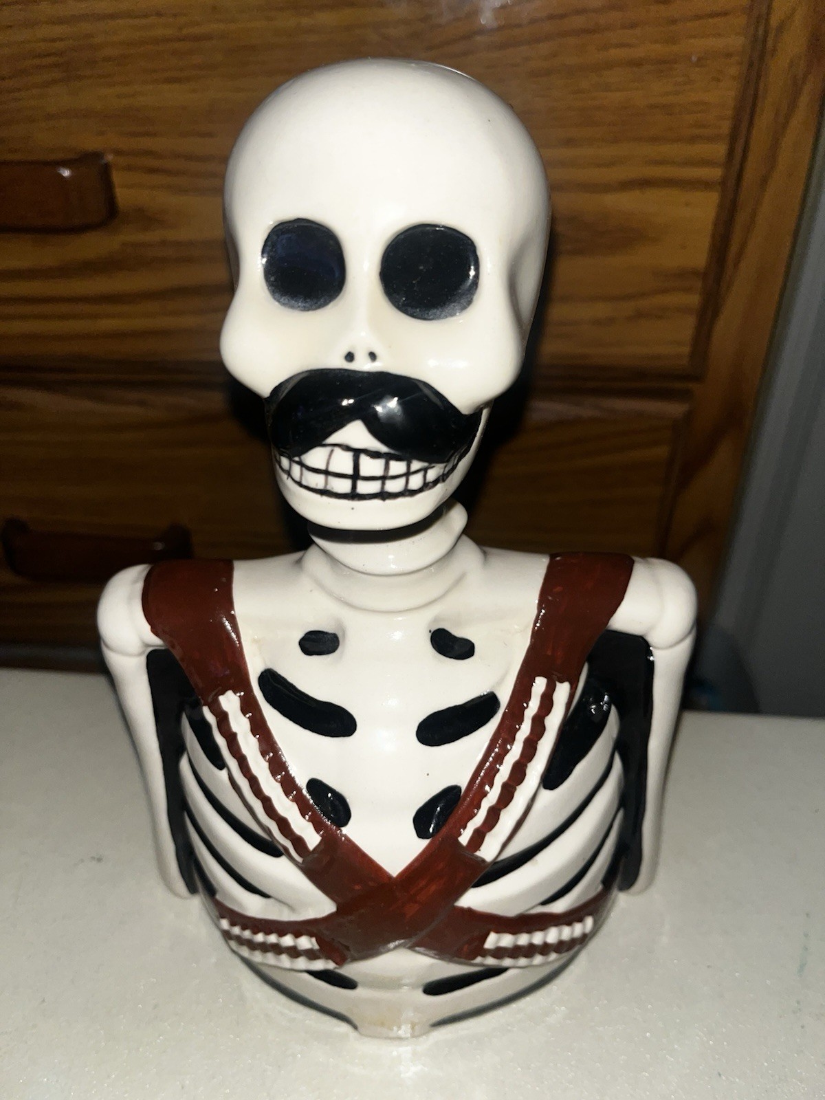 SKELLY by Los Azulejos Tequila Glazed Pottery Skeleton Decanter Empty Bottle