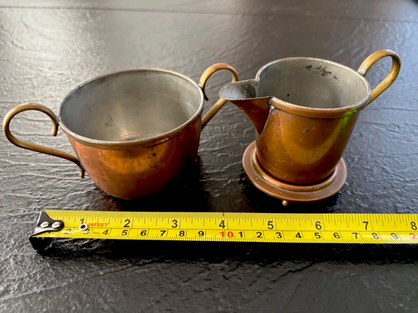 Vintage Copper/Brass Sugar and Creamer (with base)