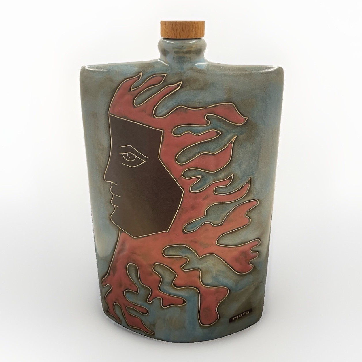 Design by Mara Mexico Sun Moon Celestial Pottery Decanter Canteen Flask 11.5\